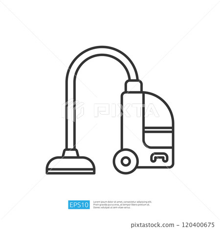 A simple line drawing of a vacuum cleaner, illustrating its design and functionality for cleaning purposes. 120400675