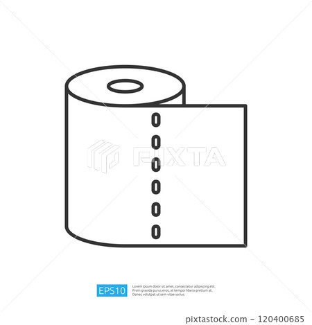 A simple line drawing of a roll of paper, likely representing receipt or printing paper, showcasing its cylindrical shape and a loose end. A simple line drawing of a roll of paper, likely representing receipt or printing paper, showcasing its cylindrical shape and a loose end. 120400685