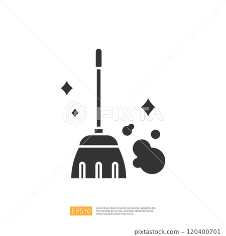 This image features a simple graphic of a broom, symbolizing cleaning and tidiness, with sparkling effects to indicate cleanliness. This image features a simple graphic of a broom, symbolizing cleaning and tidiness, with sparkling effects to indicate cleanliness. 120400701