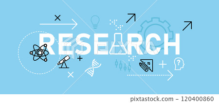 Research icon concept data media observation laboratory medical test monitoring testing design outline set collection 120400860