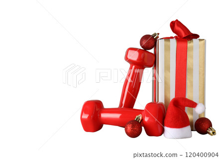 PNG, Sport, new year, red dumbbells isolated on white background. PNG, Sport, new year, red dumbbells isolated on white background. 120400904