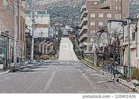 從海岸的道路上眺望函館町的日谷澤坂 從海岸的道路上眺望函館町的日谷澤坂 120401426