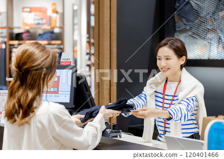 Apparel store checkout scene Apparel store checkout scene 120401466