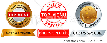 Chef Special menu recommendation top best seller food recommended guarantee dish cuisine stamp colorful badges label banner ribbon emblem design icon set collection Chef Special menu recommendation top best seller food recommended guarantee dish cuisine stamp colorful badges label banner ribbon emblem design icon set collection 120401756