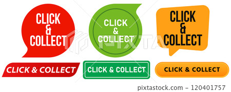 Click and collect internet advertisement website link commercial advertising stamp colorful badges emblem sticker label banner icon set design collection 120401757