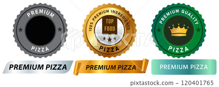 Premium quality Pizza Italian food cuisine restaurant meal menu advertisement meal pizzeria Italy stamp colorful badges emblem sticker button ribbon banner label design icon set collection 120401765