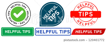 Helpful tips solution assistance guide work project task job information hints stamp colorful badges label sticker banner emblem button design icon set collection 120401772