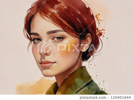 Close-up image of a woman with watercolor touch 120401844
