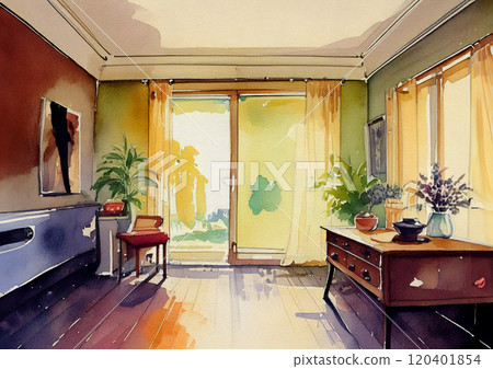 Watercolor interior design 120401854