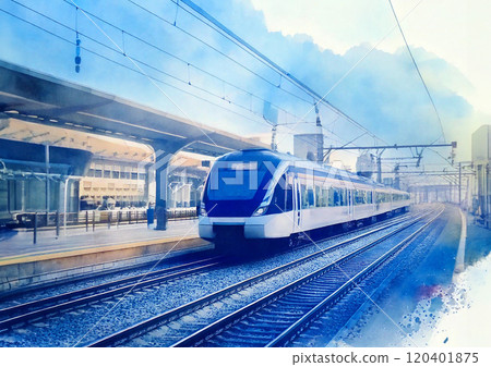 Watercolor train scenery 120401875