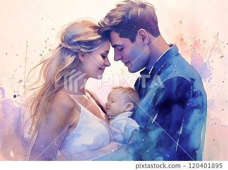 A loving family and watercolor images 120401895