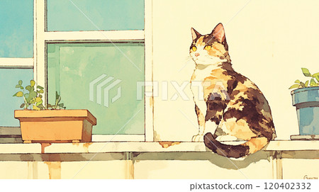 [風景/壁紙] 一隻貓盯著房子邊緣的某個地方 120402332