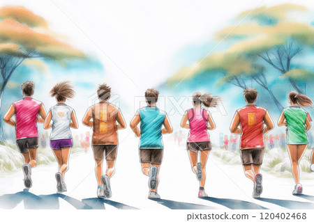 Male and female runners running Male and female runners running 120402468