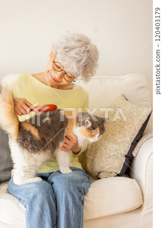 給她的貓刷毛的高級女人 120403179