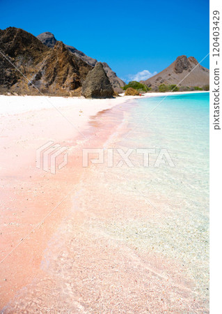 Spectacular view of Pink Beach in Komodo National Park, Indonesia 120403429