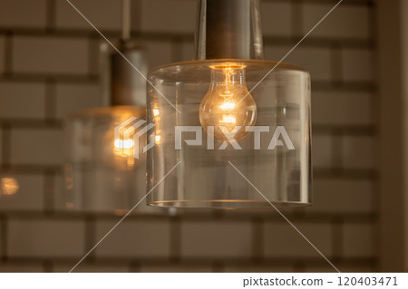 Hanging light bulb interior 120403471