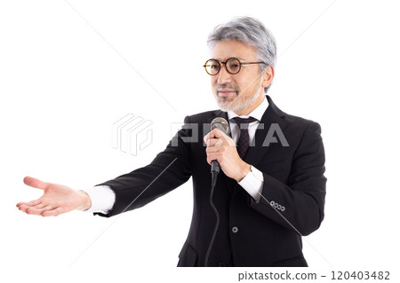 Gray-haired businessman giving an explanation 120403482