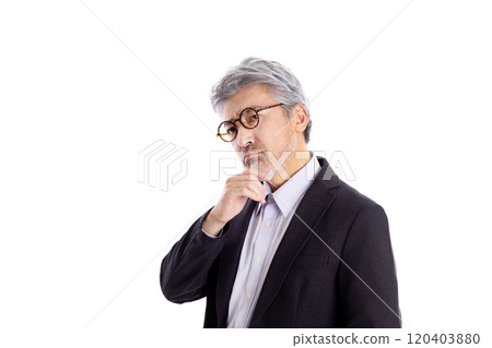 Gray haired man thinking 120403880