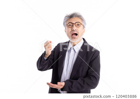Flashing gray haired man 120403886