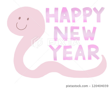 New Year's card, cute pink snake illustration material 1 120404039