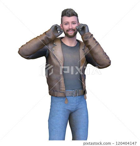 man wearing a leather jacket 120404147