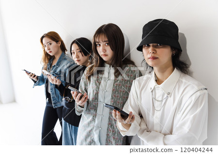 Generation Z men and women using smartphones Generation Z men and women using smartphones 120404244