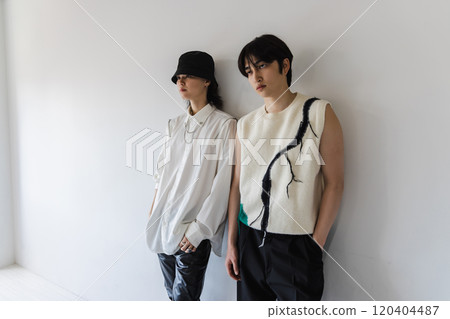 stylish men standing side by side 120404487