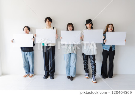 Generation Z men and women with message boards 120404569