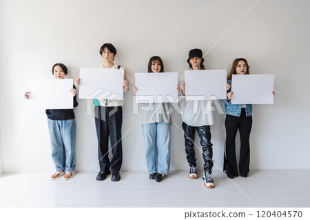 Generation Z men and women with message boards 120404570