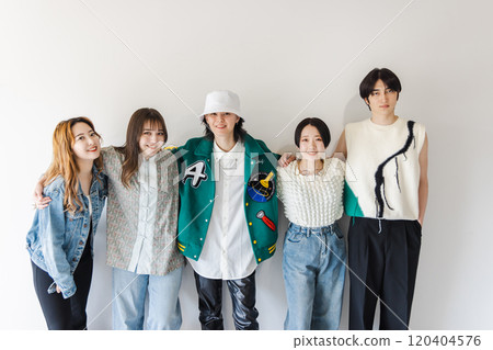 Men and women of generation Z crossing shoulders 120404576