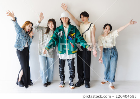 Men and women of Generation Z who are in high spirits Men and women of Generation Z who are in high spirits 120404585