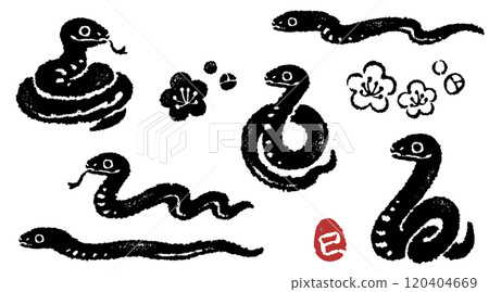 Year of the Snake stamp style illustration set 120404669