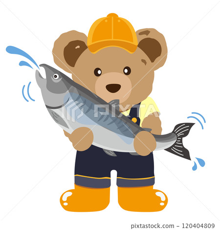 泰迪熊抱著鮭魚的插圖 120404809
