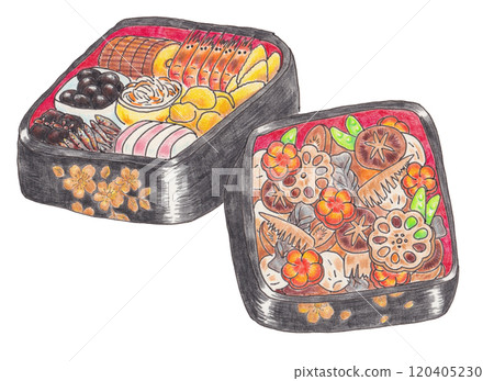 Illustration of seasonal dishes in a box 120405230