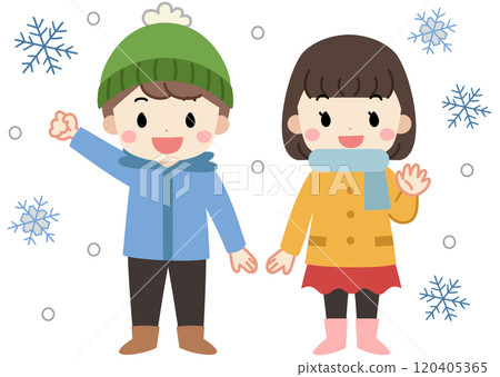 孩子們在冬雪中擺姿勢的插圖 120405365