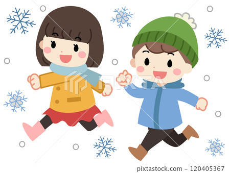 冬日雪地裡奔跑的孩子們插畫 冬日雪地裡奔跑的孩子們插畫 120405367