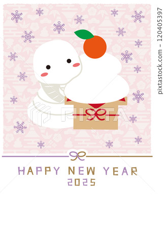 Winter pink 2025 New Year's card vertical Kagami mochi Winter pink 2025 New Year's card vertical Kagami mochi 120405397