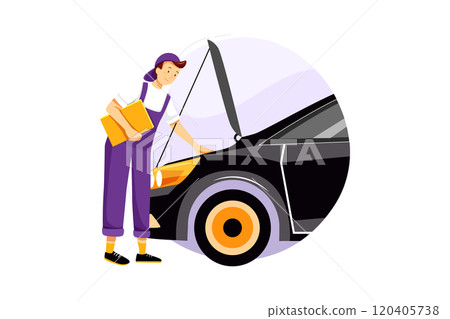 Auto car repair service center. mechanic examining car 120405738