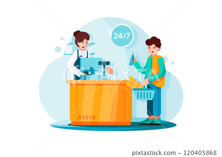 Payment system with Grocery store on background Payment system with Grocery store on background 120405868