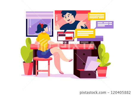 A woman has a online meeting with her partner from home 120405882