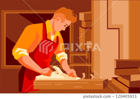 Handsome carpenter working with a wood 120405913