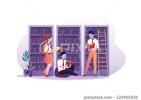 Wearing mask students are discussing in school 120405920