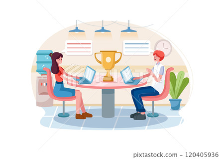 People work in a team and achieve the goal. Startup concept People work in a team and achieve the goal. Startup concept 120405936