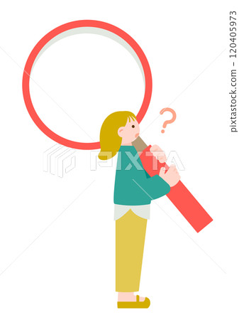 A woman with a magnifying glass and a doubt A woman with a magnifying glass and a doubt 120405973