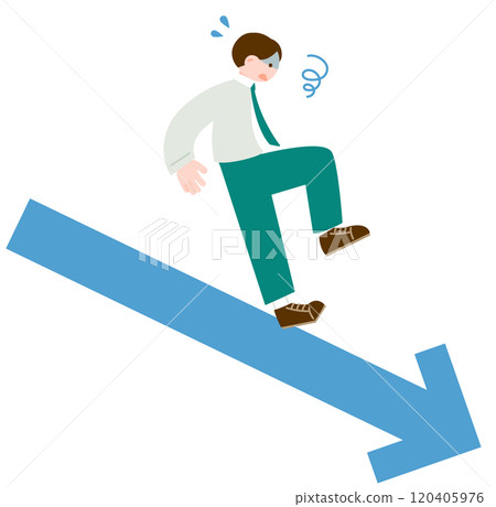 一個對向下箭頭不耐煩的商人的插圖 120405976