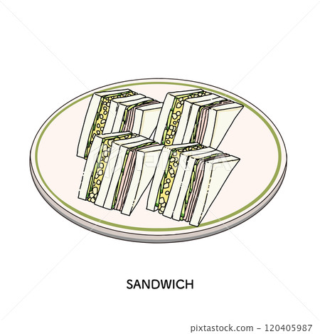 純咖啡廳三明治手繪線圖插圖 純咖啡廳三明治手繪線圖插圖 120405987