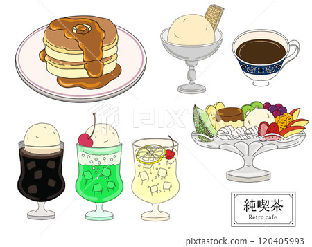純咖啡廳食品套裝手繪線圖插圖 120405993