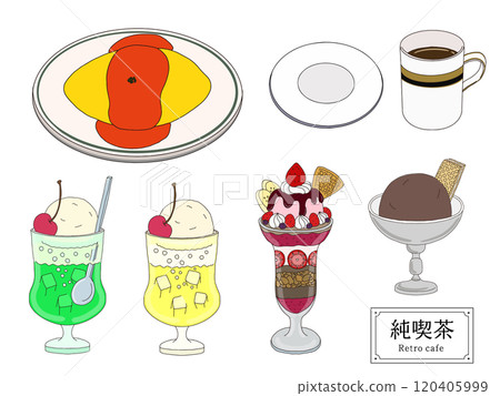 Pure coffee shop food set, hand-drawn line illustration 120405999