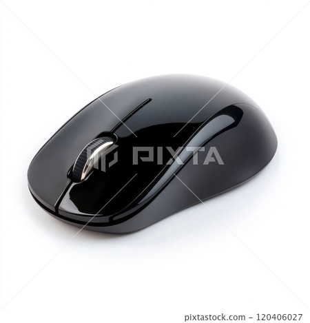 sleek black computer mouse with smooth surface and scroll wheel, perfect for modern workspaces. Its ergonomic design ensures comfort during extended use 120406027
