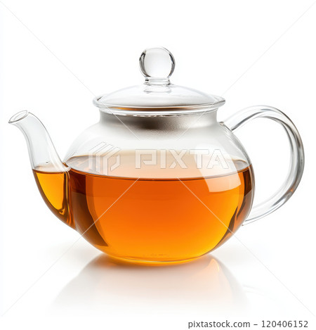 clear glass teapot with brewed tea, elegantly showcasing its amber color and smooth design. Perfect for tea lovers and gatherings 120406152